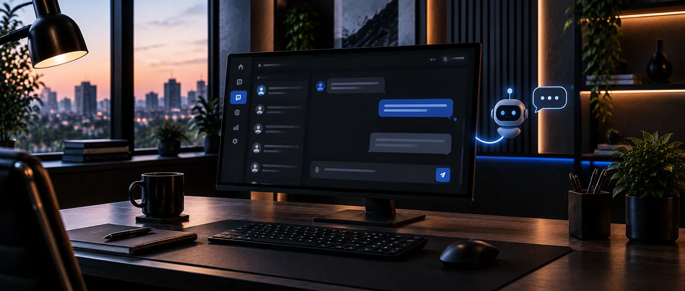 Ilustração de uma interface de conversas com um assistente virtual
